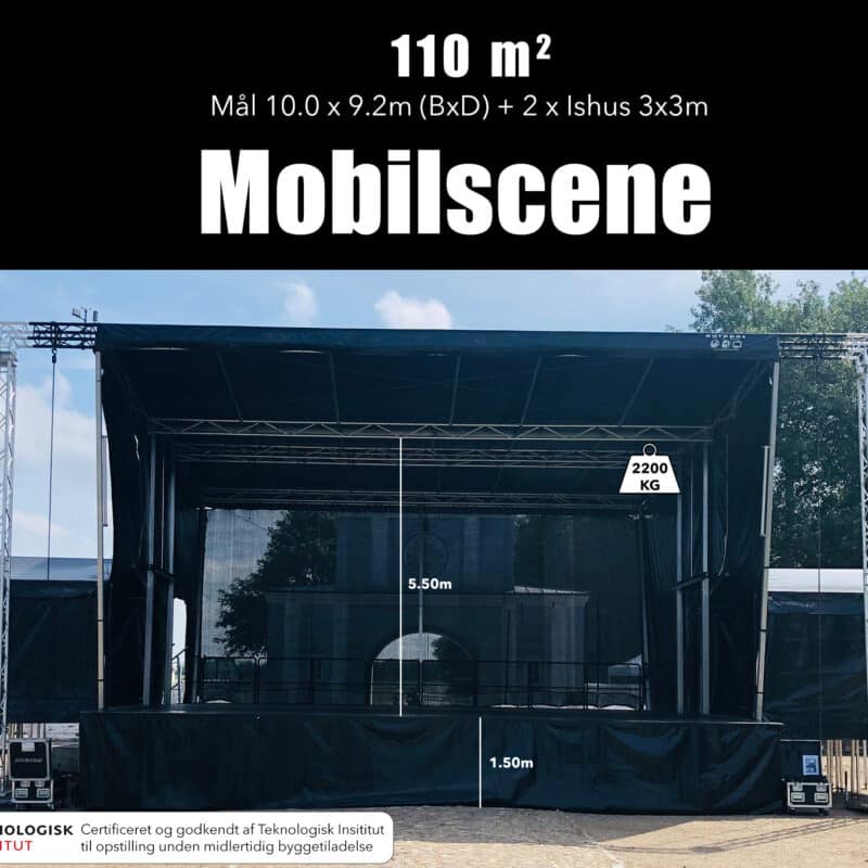 Ekstra stor Mobilscene – 110 m2 scene folder med mål