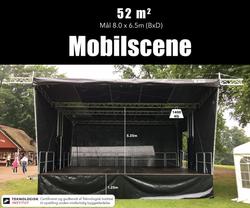 Større Mobilscene – 52 m2 scene folder med mål